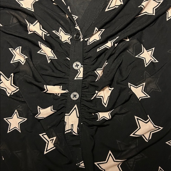 NWT Free People Y2K Style Black Star Patterned Semi Sheer Button Down Shirt - Picture 3 of 5